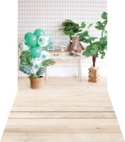 Urodzinowe tło fotograficzne z zielonymi balonami w stylu jungle brd063