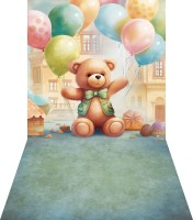 Malowane tło akwarelowe z misiem i balonami bearp003