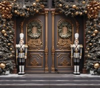 świąteczne tło fotograficzne z dziadkami do orzechów i drzwiami sw232