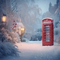 Świąteczne tło fotograficzne czerwona budka telefon do Świętego Mikołaja sw275