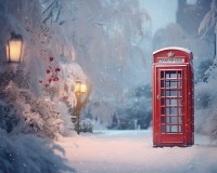 Tło świąteczne angielska budka telefon do Świętego Mikołaja sw276