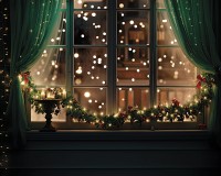 Tło fotograficzne okno z zielonymi zasłonami SW287