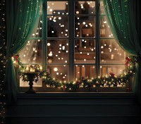 Tło okno z zielonymi zasłonami SW287