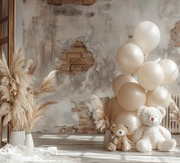 tło fotograficzne na tkaninie w stylu boho z misiami misie_boho004