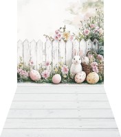 Wielkanocne tło z płotkiem, króliczkiem i pisankami wlkn100