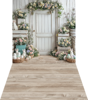 Wielkanocne tło fotograficzne drzwi z pisankami i króliczkami wlkn101