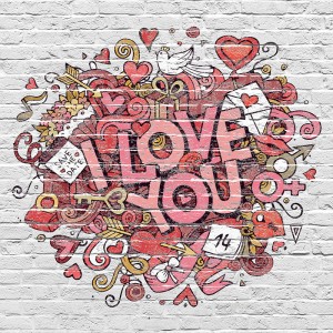 Tło fotograficzne winylowe, ścianka, flat lay, paski, serduszka i graffiti 510g - GRAFF002