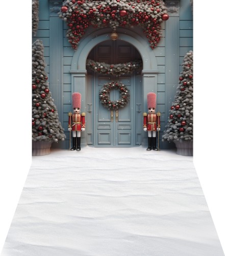 Świąteczne tło z dziadkiem do orzechów i drzwiami sw227