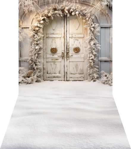Świąteczne tło fotograficzne ze świątecznymi drzwiami z podłogą sw237