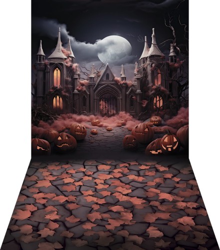Tło halloweenowe z dyniami i zamczyskiem HA054