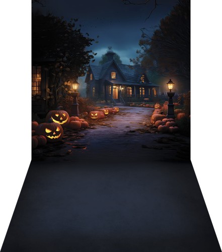 Tło halloweenowe z dyniami straszny dom HA055