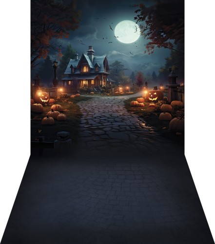 Tło halloweenowe z dyniami straszny dom HA056