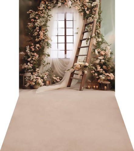 Wiosenne tło boho z drabiną i kwiatami wsn078