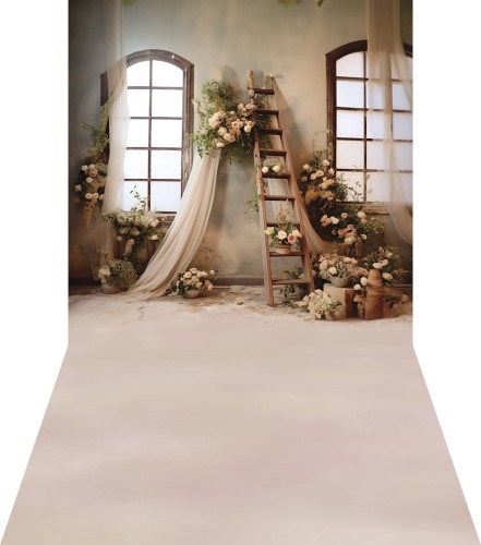 Tło wiosenne boho z drabiną i kwiatami WSN079