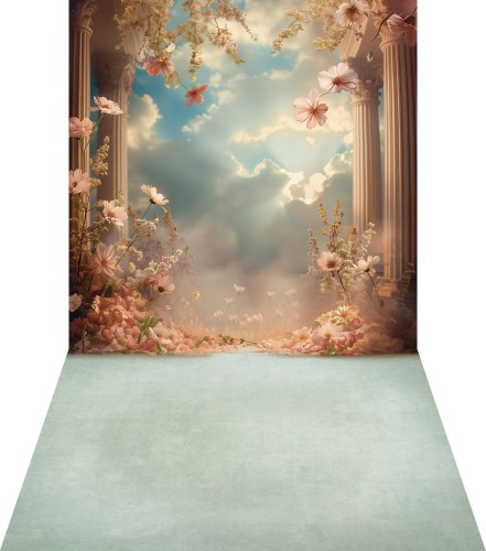 Tło na komunię z kolumnami i kwiatami KMN077