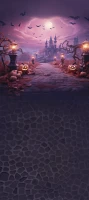 Tło halloweenowe z dyniami i zamkiem HA050