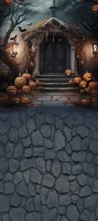 Tło halloweenowe z dyniami i drzwiami HA052