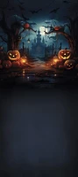 Tło na halloween z zamkiem i dyniami HA053