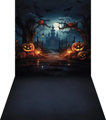Tło halloweenowe z dyniami i zamkiem HA053