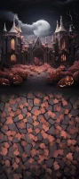 Tło na halloween z zamczyskiem i dyniami HA054
