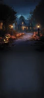 Tło halloweenowe straszny dom z dyniami HA055