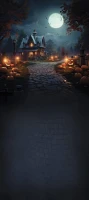 Tło halloweenowe straszny dom z dyniami HA056