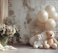 tło fotograficzne na tkaninie w stylu boho z misiami misie_boho005