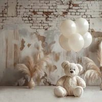 tło fotograficzne na tkaninie w stylu boho z misiami misie_boho010
