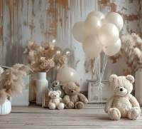 tło fotograficzne na tkaninie w stylu boho z misiami misie_boho011