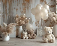 szerokie tło fotograficzne 250x200 w stylu boho z misiami misie_boho011