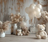 szerokie tło fotograficzne 250x220 w stylu boho z misiami misie_boho011