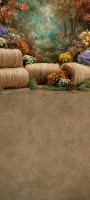 Tło fotograficzne jesień z kolorowymi kwiatami i sianem – JSN065 180x400.JPG